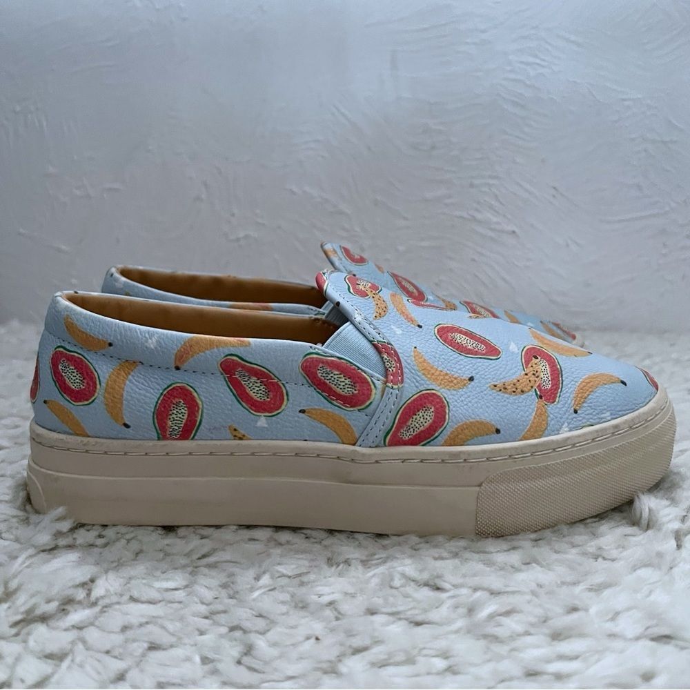 Soludos Womens Low Top Papaya Banana Slip On Platform Sneakers Blue Size 8